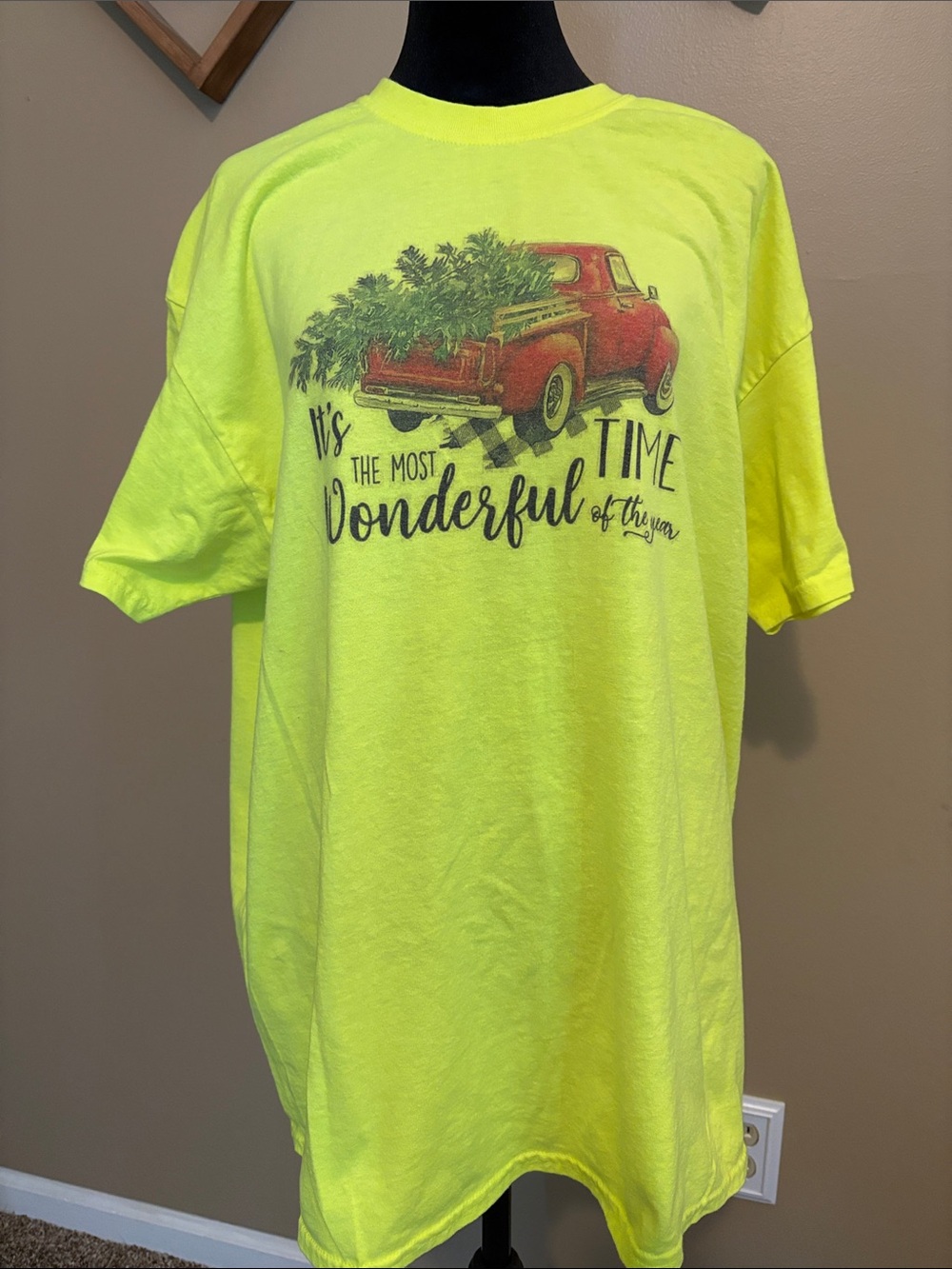 Women's Neon Yellow Holiday Truck Graphic Tee